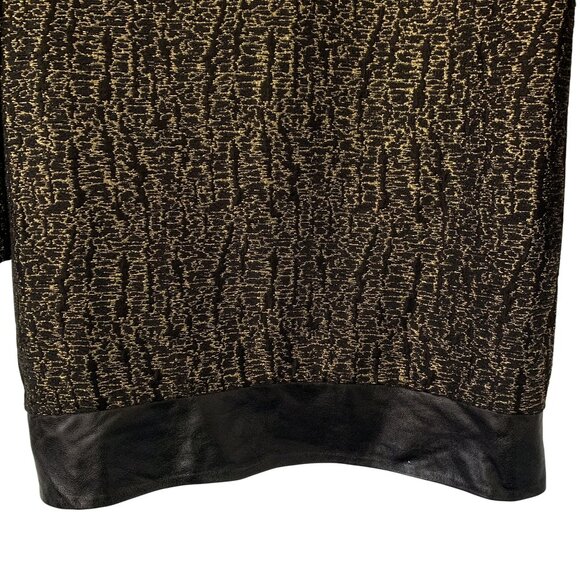 Mart Size 0 Metallic Gold Black Structured Mini Dress Lambskin Leather Trim Silk - Picture 10 of 13